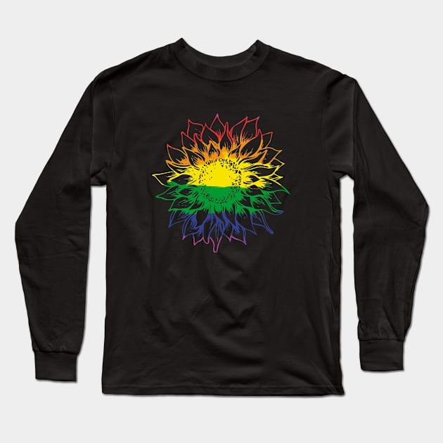 Rainbow Sunflower Long Sleeve T-Shirt by anema